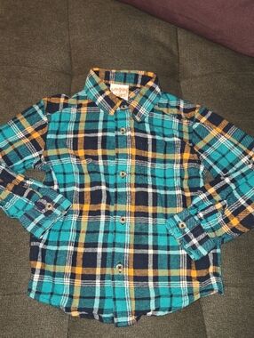 Toddler Boys' Teal/Orange Plaid Button-Up Flannel Shirt